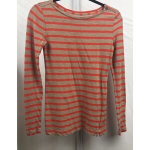 Ann Taylor Loft Top Women XS Orange Tan Stripe 100% Cotton Stretch Zip Shoulder